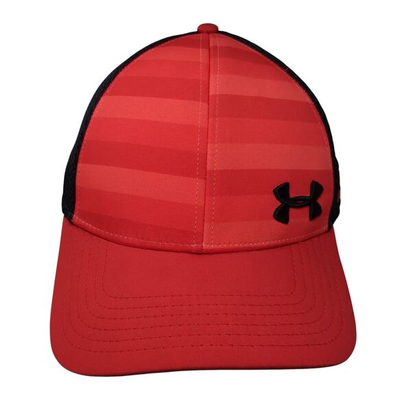 Under Armour Fitted Hat Red Large Embroidered Logo Striped Colorblock - Picture 1 of 10